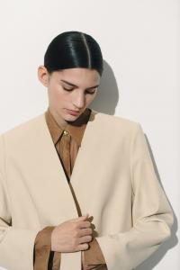 Блейзер без воротника H&M, бежевый