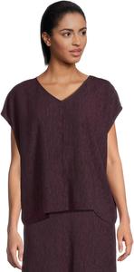 Топ Eileen Fisher Woven Plisse V-Neck Square Top, Blackberry
