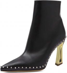 Женские ботильоны FYS с заклепками, заостренным носком, на высоком каблуке, с боковой молнией, короткие ботинки для вечеринок, выпускного и платьев, размеры 4-16 US, Black-Gold