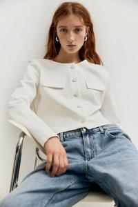 Трикотажный кардиган с декоративными нашивками H&M, бежевый