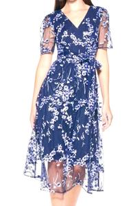 Платье миди из сетчатой ​​ткани с вышивкой в ​​темно-синем и серебристом цветах Kensie, темно-синий/серебристый