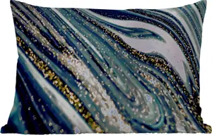 Подушка для улицы - мрамор - золото - синий - блестки - мраморный вид - абстрактный - 60 x 40 см - водонепроницаемая - подушка для отдыха - декоративная подушка - подушка для дома MuchoWow