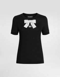 Футболка из джерси с вышивкой dg и бантом Dolce & Gabbana, черный
