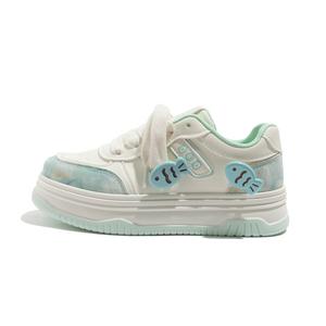 BEIER Лёгкие низкие скейтерские туфли для женщин с эффектом увеличения роста Lan Fish - бежево-зелёные, малый размер, цвет Beige Green, Small Lan Fish