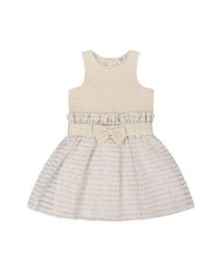 Платье для девочек с поясом из двух материалов - Little Kid Deux par Deux, коричневый/бежевый