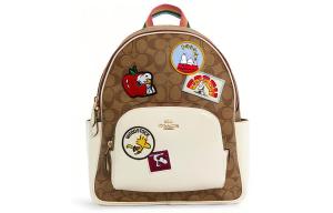 COACH Снупи Сумка через плечо из искусственной кожи большая женская хаки и белый