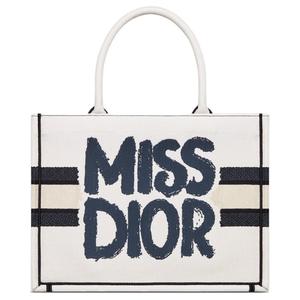 Вышитая сумка-шоппер, хозяйственная сумка, дамская сумка среднего размера бело-голубой DIOR