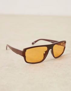 Солнцезащитные очки-авиаторы ASOS DESIGN Festival в коричневой оправе с янтарными линзами