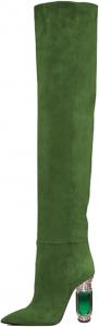 Женские сапоги FSJ выше колена, ботфорты с кристаллами, массивный каблук, блестящие стразы, закрытый носок, длинные сапоги, размер 4-15 US, Green