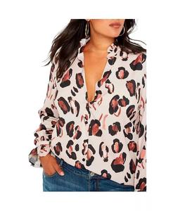 Женская рубашка больших размеров с принтом на пуговицах и оборкой на шее ELOQUII, мультиколор