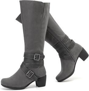 Женские ботфорты с массивным каблуком, заостренным носком, удобные и модные, для осени и зимы. Ruiee, Grau Zpu 304