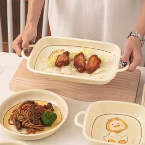 Ceramics Набор посуды с милым утенком, керамическая тарелка и миска с двойными ручками, 33 см, 1 предмет