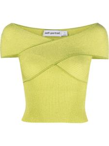 Трикотажный топ с открытыми плечами Self-Portrait, зеленый