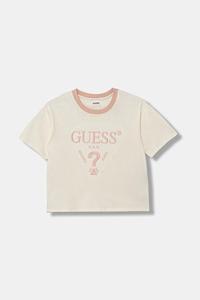 Детская хлопковая футболка Guess, бежевый