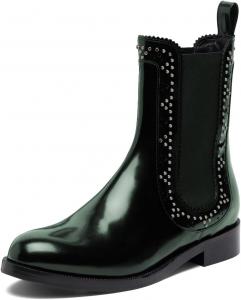 Женские челси-ботинки XYD, ботильоны с низким широким каблуком, округлый носок, эластичные боковые вставки, модные заклепки, офисная и повседневная обувь, Green