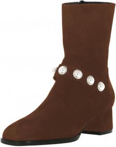 Женские ботильоны Miss с круглым носком, украшенные жемчугом, на низком массивном каблуке, с боковой молнией, стильные, удобные, повседневные, размер 4-16 US Miss left, Sienna