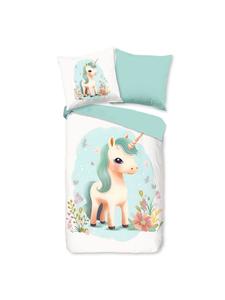 Постельное белье Unicorn зеленого цвета Traumschlaf, 135 x 200 + 80 x 80 см