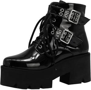 Женские готические ботильоны LUXMAX на платформе с высоким каблуком, шнуровкой и короткой голенью, панк, зимняя обувь, Black Patent