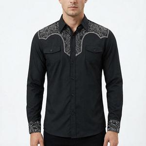 Мужская ковбойская рубашка с длинным рукавом, вышивкой и карманами Maxxis Merch, White On Black