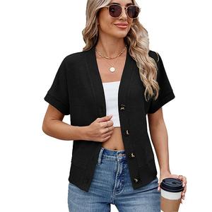 Женский короткий кардиган с коротким рукавом и V-образным вырезом Elitechoice, Black