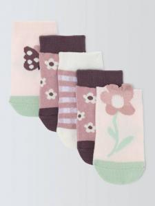Детские носки с цветочным принтом John Lewis, Pack of 5, Purple