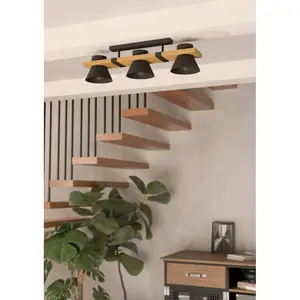 Потолочный светильник MACCLES E27 1 шт., потолочный светильник, лампа для гостиной, дерево и металл, черный, потолочный спот Eglo, черный/коричневый