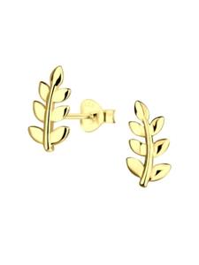Alexander York Серьги-гвоздики в форме листа, серебро 925 пробы в золотом исполнении, комплект из 2 штук