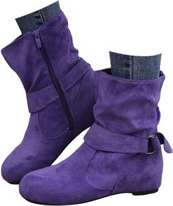 Generic Черные ковбойские сапоги для женщин, женские кожаные сапоги миди для ковбойш, сапоги с круглым носком и широкой голенью, западные ботильоны на молнии сбоку, удобные ботинки-казаки