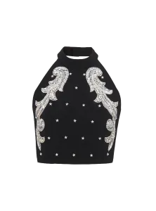 Топ без спинки с вышивкой в стиле барокко Balmain, черный