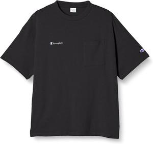 Мужская футболка Champion Campus C3-U303 с коротким рукавом и карманом, дышащая, эластичная, износостойкая, антибактериальная, без запаха, с логотипом, черный