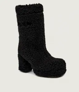 Шерстяные сапоги на высоком блочном каблуке с завитками Inuikii, черный