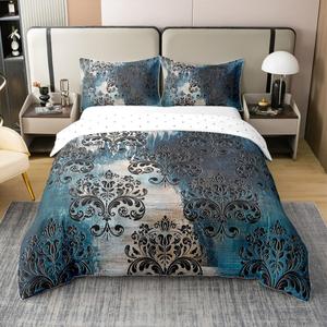Erosebridal Комплект постельного белья Graffiti из 100% хлопка, черный винтажный дамаск, абстрактный рисунок, Turquoise Black