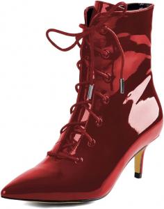 Женские нарядные ботильоны YDN с шнуровкой, заостренным закрытым носком, молнией, средним каблуком-китен, для вечеринок и повседневной носки, размеры 4-15 US, Red