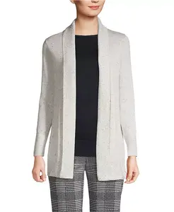 Женский кардиган с шалью воротником из хлопка и модала Lands' End, серый