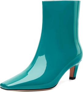 Женские ботильоны с низким каблуком-кошачьей шпилькой, лакированные, с квадратным носком, короткие на пуговицах, элегантные классические модные ботинки осень-зима, каблук 5 см DEMOSHINE, Lake Blue