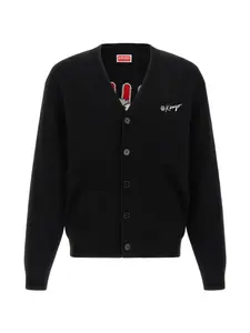 Кардиган с V-образным вырезом и вышивкой "Дикий тигр" Kenzo, черный