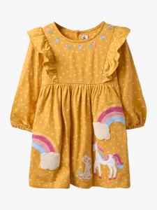 Детское платье с единорогом и зайчиком JoJo Maman Bébé, Mustard