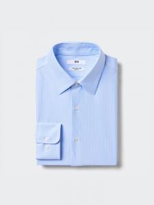 Рубашка приталенного кроя из сверхтонкого джерси в полоску Uniqlo, цвет 63 синий
