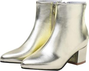 Женские ботильоны Uniquelly с массивным каблуком, заостренным носком, боковой молнией, модные, для вечеринок, свадеб и зимы, Gold