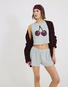 Пижамный комплект River Island с рисунком вишни в сером цвете