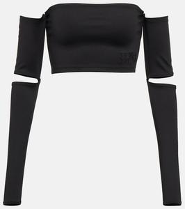 Укороченный топ из джерси с вырезами на рукавах MM6 Maison Margiela, черный