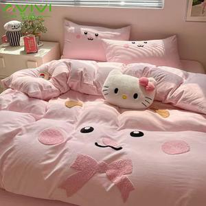 AVIVI Комплект постельного белья 1,2 м, пододеяльник 150x200 см, 3 предмета, хлопок, вышивка, цвет: розовый