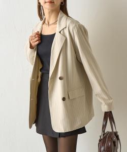 Полосатый двубортный пиджак приталенного кроя Colony 2139, цвет Ivory