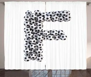 Штора ABAKUHAUS Буква F в деревенском стиле, тема Творческая игра, универсальные ленточные шторы для гостиной с петлями и крючками, 280 x 245 см, черно-белая Abakuhaus