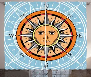 Штора ABAKUHAUS Compass Rustic, инструмент в форме солнечного лица, универсальные ленточные шторы для гостиной с петлями и крючками, 280 x 225 см, разноцветный Abakuhaus