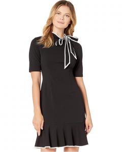 Платье Adrianna Papell Knit Crepe Tie Neck Flounce Dress, цвет Black/Ivory