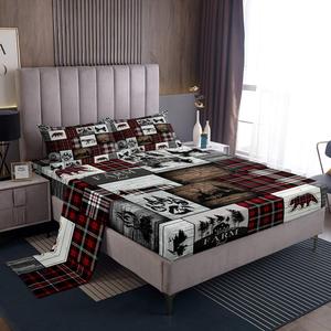 Erosebridal Комплект постельного белья Hunting Bear с клетчатым принтом в красно-коричневых тонах для подростков, Multi 05