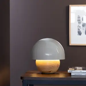 Светильник для стола Nalam E14 1 шт. Настольная лампа в форме гриба, Ø 20 см, E14, дерево/металл Brilliant, Holz hell/grau