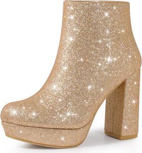 Женские ботильоны Perphy Glitter на платформе с круглым носком и массивными каблуками, Rose Gold