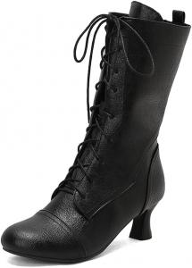 Женские сапоги LYYSKY с шнуровкой, средний каблук, средняя голень. Пожалуйста, смотрите таблицу размеров и описание товара. Размеры US4-US17/EU34-EU50, Black(Pu)